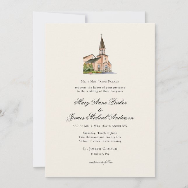 Vintage Religious Church Wedding Ecru Invitation (Front)