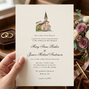 Vintage Religious Church Wedding Ecru Invitation