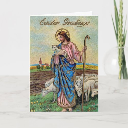 VIntage Religious Easter Card Jesus the Shepherd Holiday Card