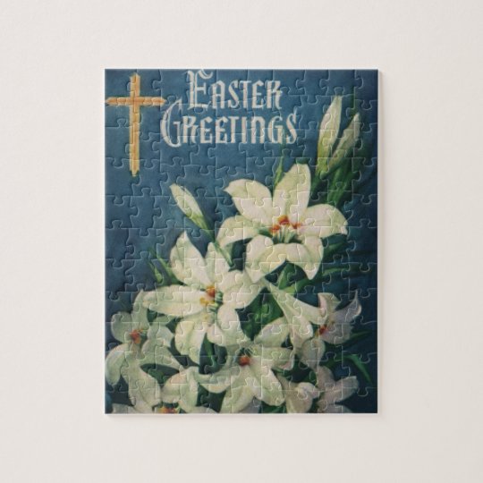 Vintage Religious Easter Greetings, Lily Flowers Jigsaw ...