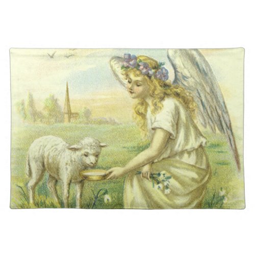 Vintage Religious Easter Victorian Angel with Lamb Cloth Placemat