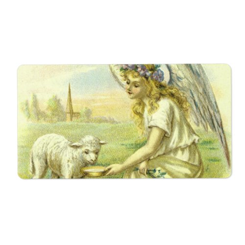 Vintage Religious Easter Victorian Angel with Lamb Label