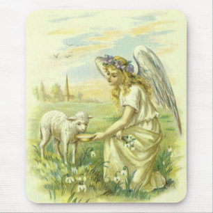 Vintage Religious Easter Victorian Angel with Lamb Mouse Pad