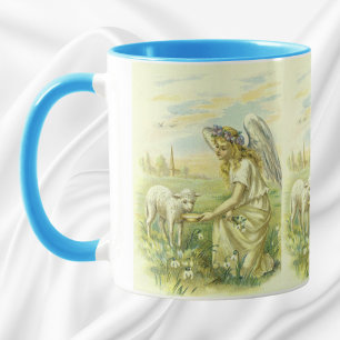 Vintage Religious Easter Victorian Angel with Lamb Mug
