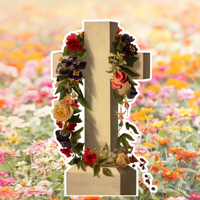 Vintage Religious Floral Cross Jesus Easter Sticker (Vintage Religious Christian Catholic Floral Cross Jesus Christ Easter Custom-Cut Vinyl Sticker)
