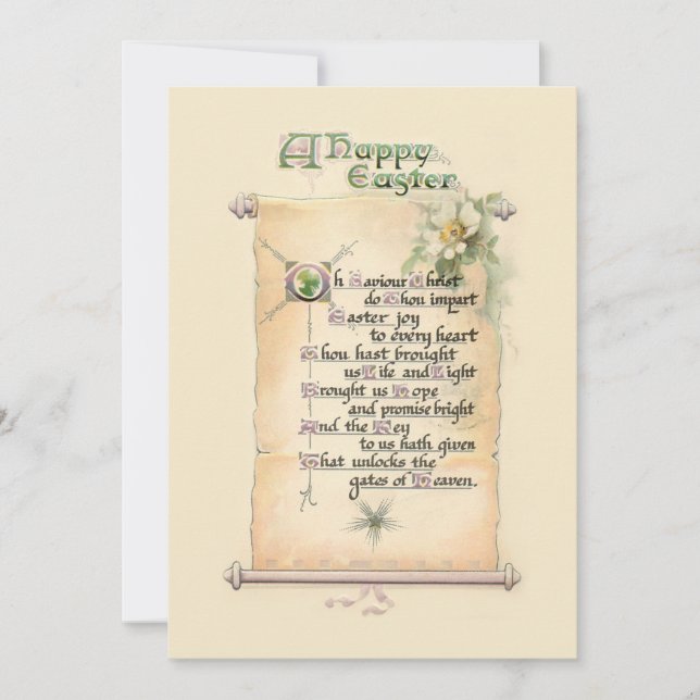 Vintage Religious Happy Easter Typography Scroll Holiday Card (Front)