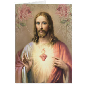 Vintage Religious Heart Jesus Anniversary Catholic Cards