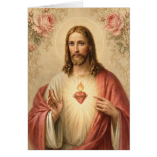 Vintage Religious Heart Jesus Anniversary Catholic Cards