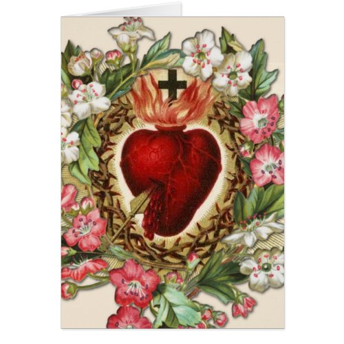 Vintage Religious Heart Jesus Floral Catholic 