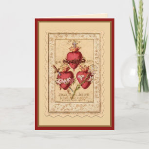 Vintage Religious Hearts of Jesus Mary & Joseph Card
