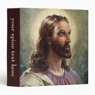 Vintage Religious, Jesus Christ Portrait with Halo 3 Ring Binder
