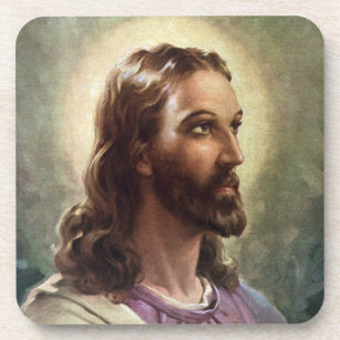 Vintage Religious, Jesus Christ Portrait with Halo Drink Coaster