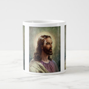 Vintage Religious, Jesus Christ Portrait with Halo Giant Coffee Mug