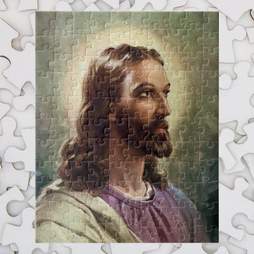 Vintage Religious Jesus Christ Portrait with Halo Jigsaw Puzzle