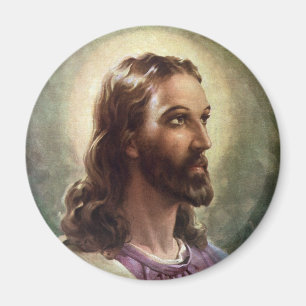 Vintage Religious, Jesus Christ Portrait with Halo Magnet