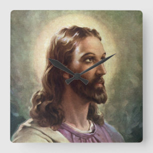 Vintage Religious, Jesus Christ Portrait with Halo Square Wall Clock