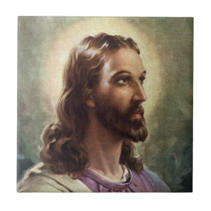 Vintage Religious, Jesus Christ Portrait with Halo Tile