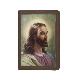 Vintage Religious, Jesus Christ Portrait with Halo Tri-fold Wallet
