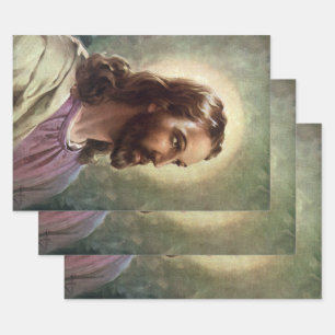 Vintage Religious, Jesus Christ Portrait with Halo Wrapping Paper Sheets