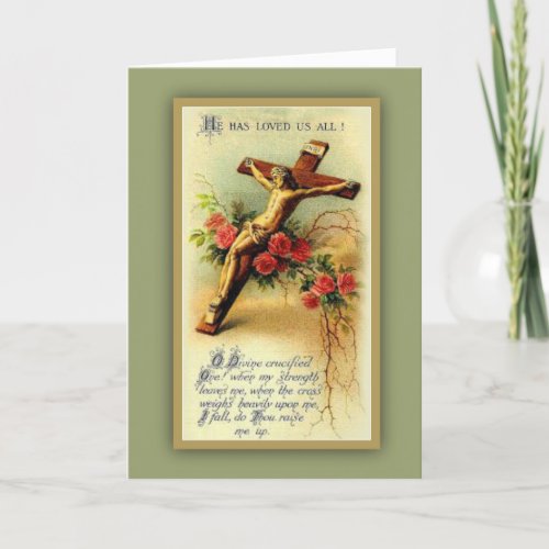 Vintage Religious Lenten Crucifix Floral Prayer Holiday Card