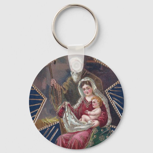Vintage Religious Mary and Baby Jesus Christmas Keychain (Front)