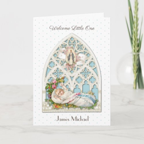Vintage Religious New Baby Boy Virgin Mary Card