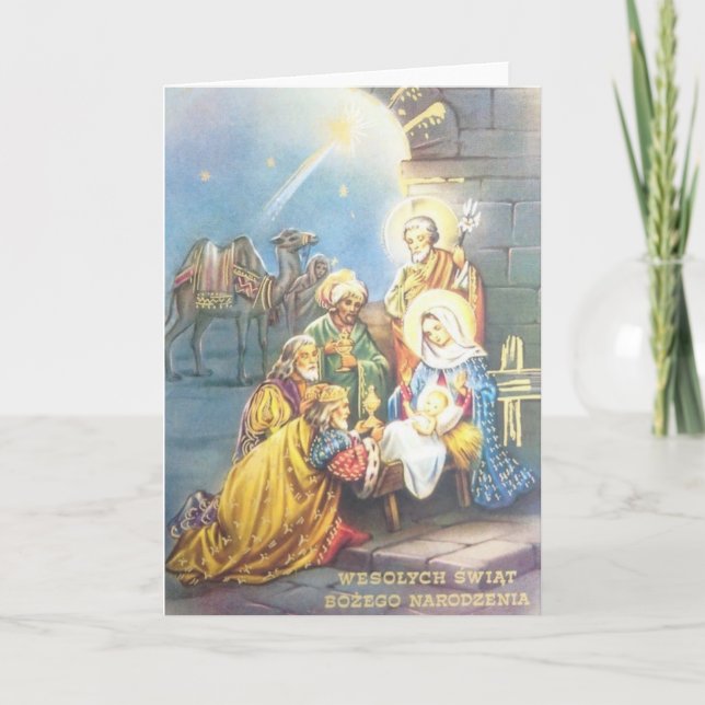 Vintage Religious Polish Christmas Card (Front)