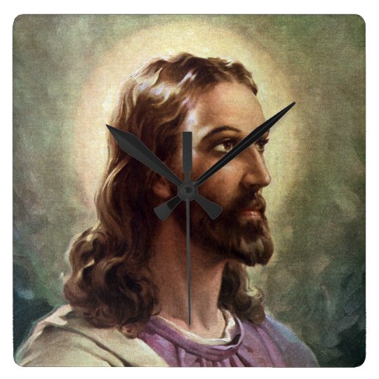 Vintage Religious Portrait, Jesus Christ with Halo Square Wall Clock