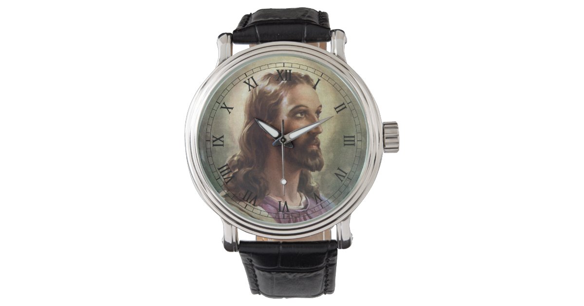Vintage Religious Portrait Jesus Christ With Halo Watch