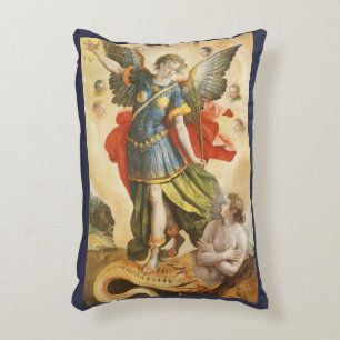 Vintage Religious, Saint Michael Defeats Lucifer Accent Pillow