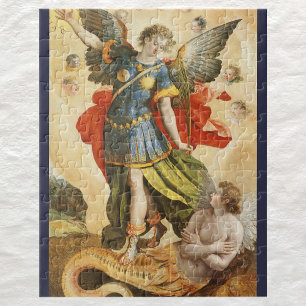 Vintage Religious, Saint Michael Defeats Lucifer Jigsaw Puzzle