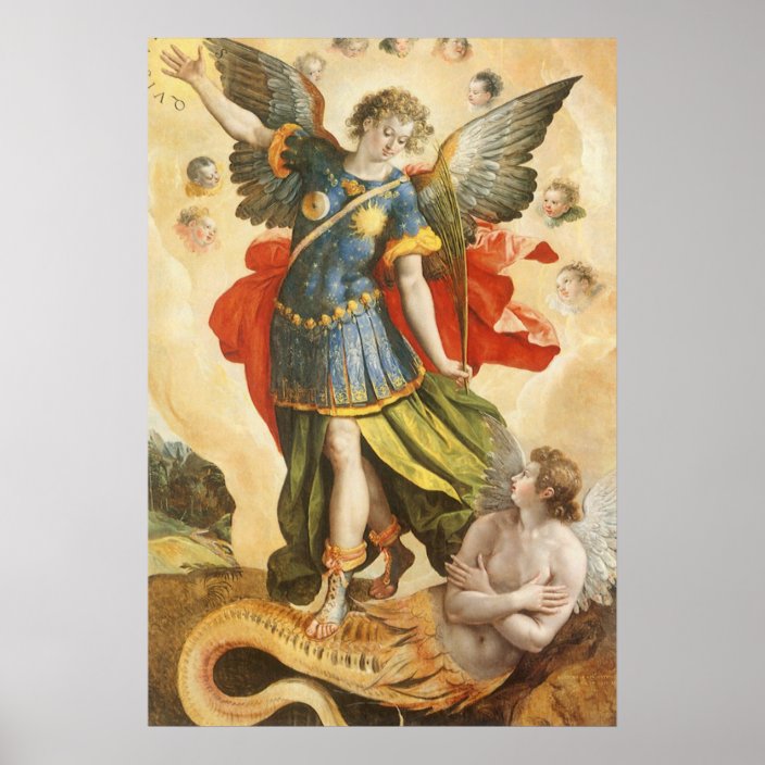 Vintage Religious Saint Michael Defeats Lucifer Poster Zazzle Com