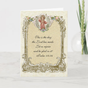 Vintage Religious Scripture Child Jesus Floral Card