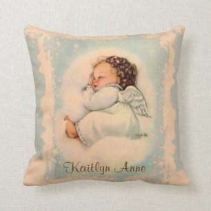 Vintage Religious Sleeping Baby Guardian Angel Throw Pillow