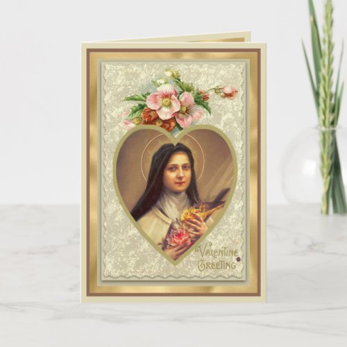 Vintage Religious St Therese Valentine Prayer Holiday Card
