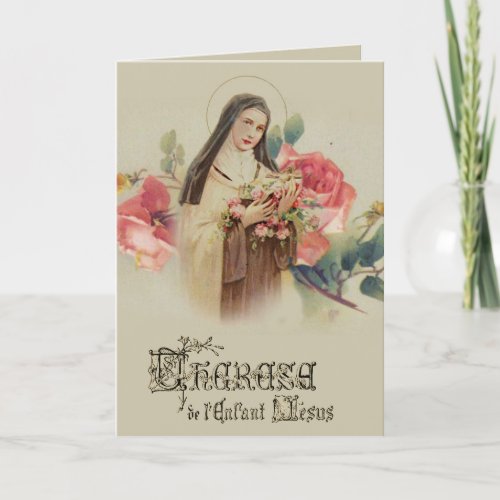 Vintage Religious St Therese with Roses Card