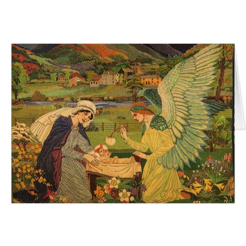 Vintage Religious Tapestry with Baby Jesus Christ