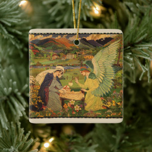 Vintage Religious Tapestry with Baby Jesus Christ Ceramic Ornament