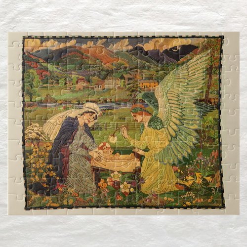 Vintage Religious Tapestry with Baby Jesus Christ Jigsaw Puzzle