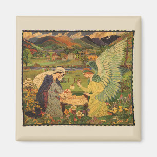 Vintage Religious Tapestry with Baby Jesus Christ Magnet