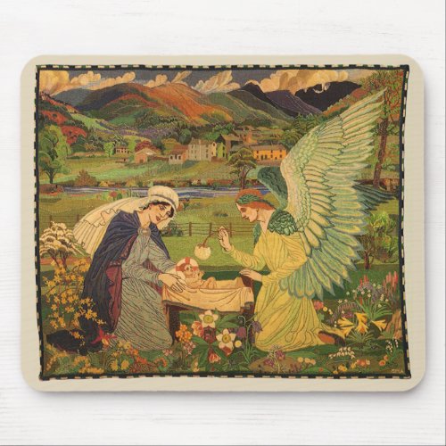 Vintage Religious Tapestry with Baby Jesus Christ Mouse Pad