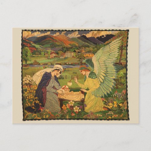 Vintage Religious Tapestry with Baby Jesus Christ Postcard