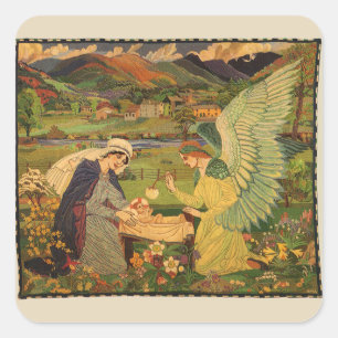 Vintage Religious Tapestry with Baby Jesus Christ Square Sticker