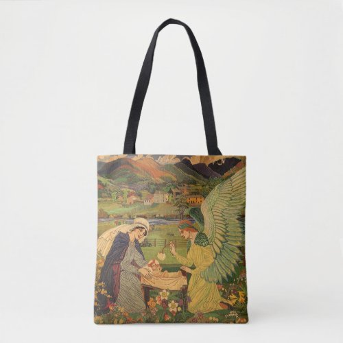 Vintage Religious Tapestry with Baby Jesus Christ Tote Bag