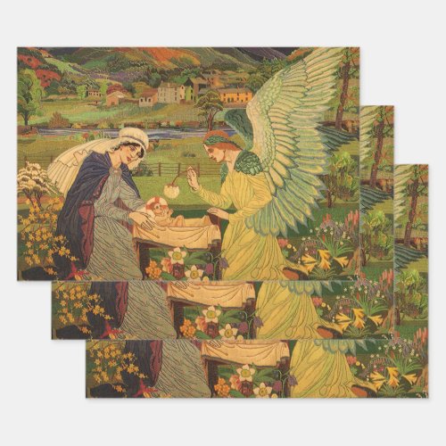 Vintage Religious Tapestry with Baby Jesus Christ Wrapping Paper Sheets