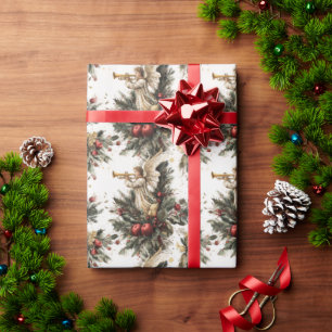 Vintage Religious Trumpet Angel Christmas Wrapping Paper