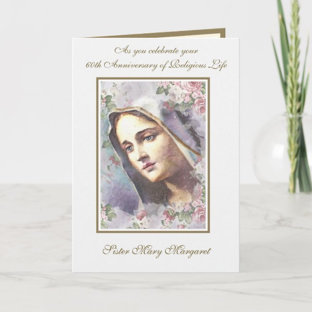 Vintage Religious Virgin Mary Anniversary Nun Card (Front)