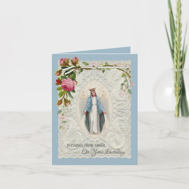Vintage Religious Virgin Mary Birthday Holiday Card (Front)