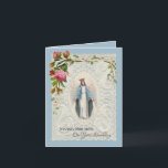 Vintage Religious Virgin Mary Birthday Holiday Card<br><div class="desc">This is a beautiful vintage of the Blessed Virgin Mary,  Our Lady of Grace,  with vintage background and pink roses. Perfect for Birthday's or any special occasion. 
All text and fonts may be modified.</div>