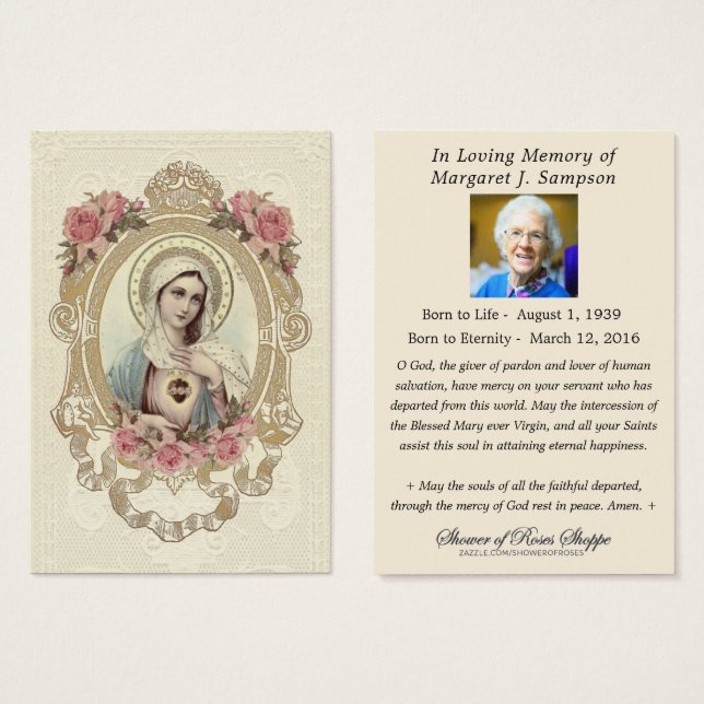 Vintage Religious Virgin Mary Funeral Catholic (Front & Back)